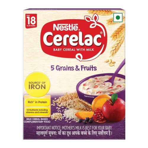 CERELAC Baby Cereal with Milk, 5 Grains & Fruits ,Stage 5, From 18 to 24 Months