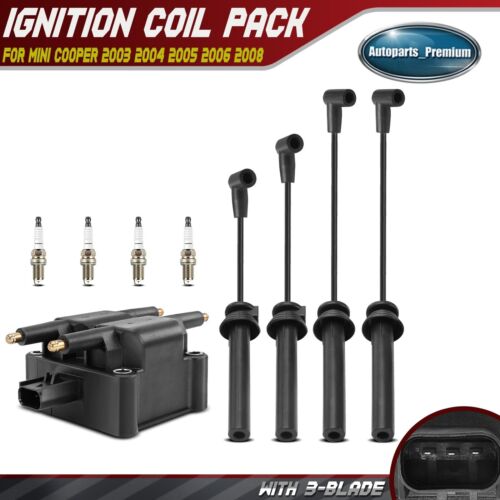 1x Ignition Coil & 4x Iridium Spark Plugs & 4x Wires for Mini Cooper 03-06 2008