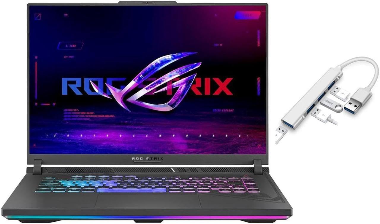 ASUS ROG Strix G16 Gaming Laptop |16” WUXGA 165Hz Display | Intel Core i7-13650HX | NVIDIA GeForce RTX 4060 | Backlit | Black| 32GB RAM DDR5 | 1024GB SSD | Windows 11 Home |Bundle with USB 3.0 Hub