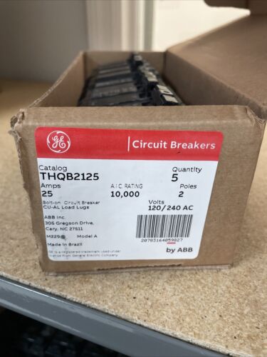 NEW Uninstalled GE THQB2125 Box Of 5 Bolt On Circuit Breaker 25A 2P 120/240V 1PH