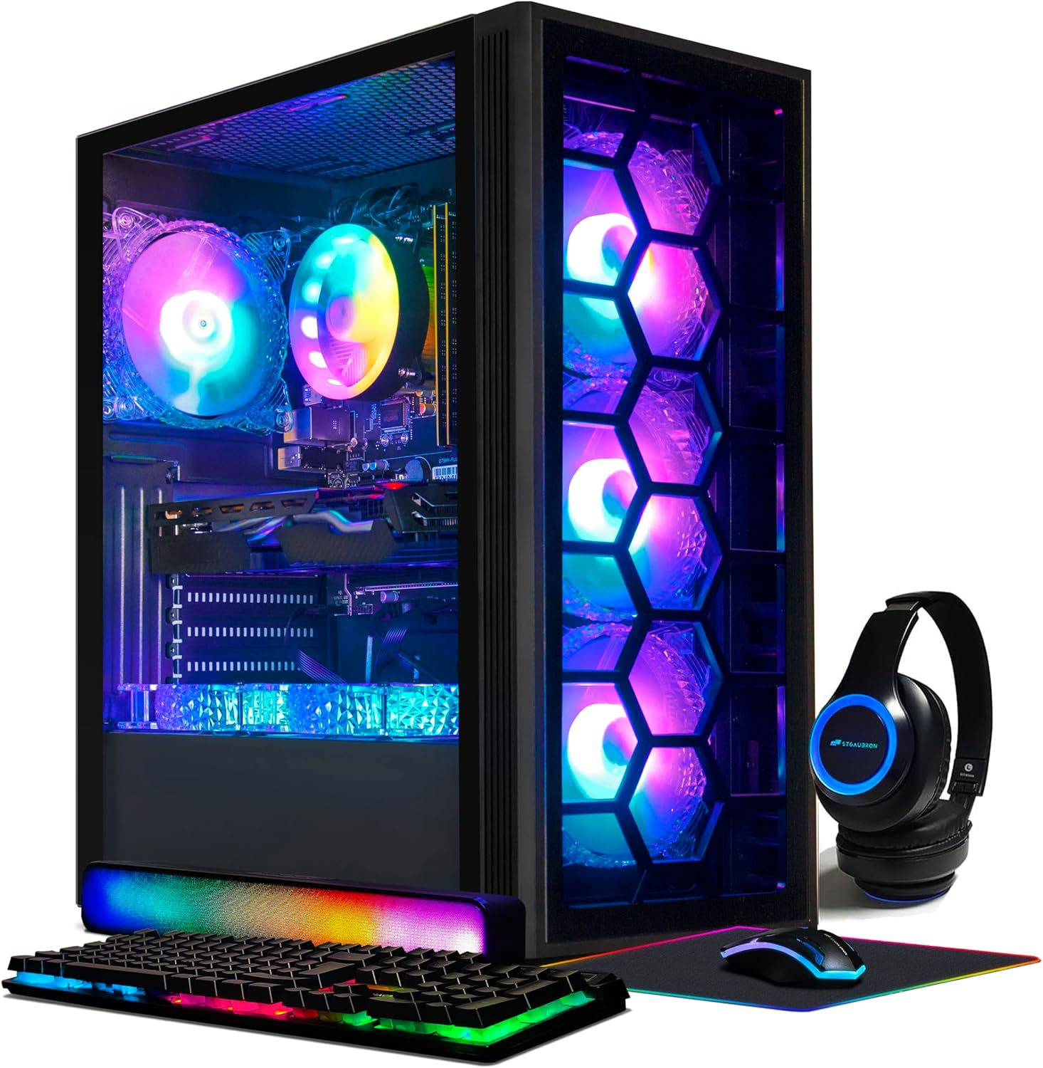 STGAubron Gaming Desktop PC,Intel Core i7 3.4G up to 3.9G,GeForce RTX 2060 Super 8G GDDR6,32G,1TB SSD,WiFi,BT 5.0,RGB Keybaord,RGB Mouse Pad,RGB BT Sound Bar,RGB Bluetooth Headset Mic,W10H64