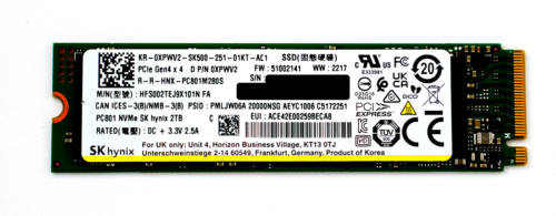 SK Hynix 2TB PC801 M.2 2280 NVMe PCIe Gen4x4 SSD HFS002TEJ9X101N Dell XPWV2