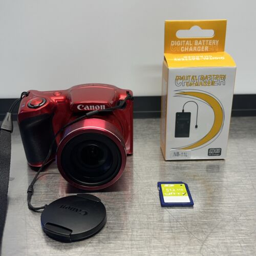 Canon PowerShot SX420 IS Digital Camera – Red, Tested Working + Accessories