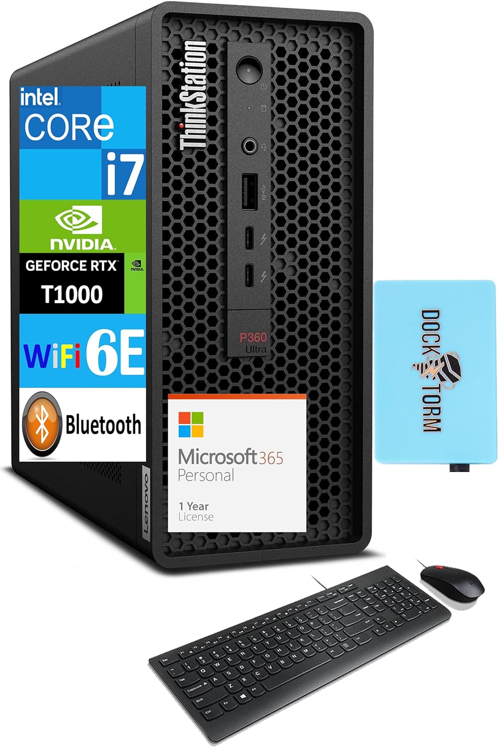 Lenovo ThinkStation Workstation Desktop (Intel i7-12700, 64GB DDR5, 8TB PCIe SSD, Intel UHD, Air Cooling, 300W PSU, WiFi 6E, Bluetooth 5.0, Win 11 Pro) w/MS 365 Personal, DKZ USB Port Expander