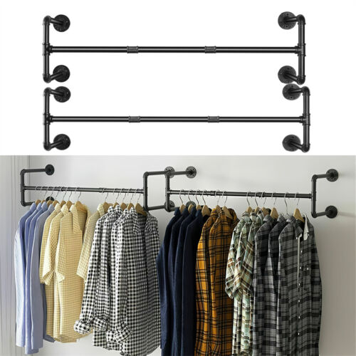 Heavy Duty Clothes Rail Pipe Garment Shelf Metal Wall Mounted Storage for Closet