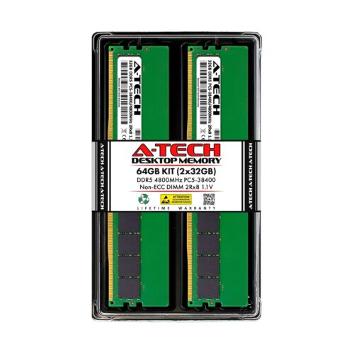 A-Tech 64GB Kit (2x32GB) DDR5 4800MHz PC5-38400 CL40 UDIMM 2Rx8 1.1V Non-ECC …