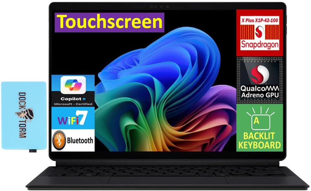 ASUS ProArt PZ13 AI Powered 2-in-1 Laptop 13.3″ Touchscreen AMOLED 2.8K Display (Qualcomm Snapdragon X Plus X1P-42-100, 16GB LPDDR5X, 1TB SSD, Backlit KB, WiFi 7, Win 11 Home) w/DKZ USB Port Expander