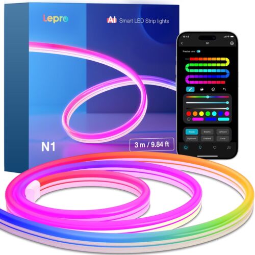 N1 AI Smart RGB Rope Lights, LLM AI Generated Lighting, LightBeats Music Sync…