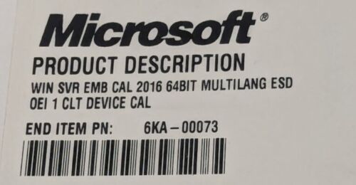 Microsoft 6KA-00073 2016 Windows Server w Embedded CAL, 1 Device -Free Shipping