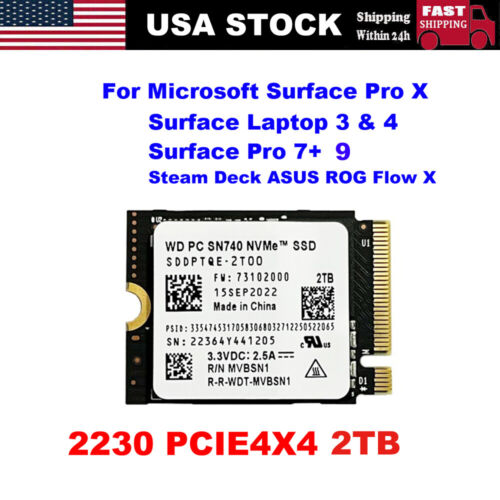 NEW WD SN740 2TB 2230 NVMe PCIe 4×4 SSD For Steam Deck Microsoft Surface Pro 9