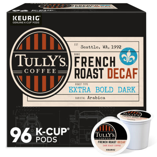 Tully’s Coffee French Roast Decaf, Keurig K-Cup Pod, Dark Roast, 96 Count