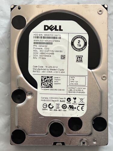 Dell 2TB HDD 7200RPM 3.5″ SATA WD2003FYYS – Tested Work Good