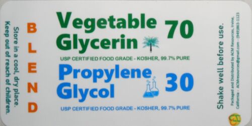 70/30 Blend VG/PG  – Vegetable Glycerine & Propylene Glycol  (USPKosher)