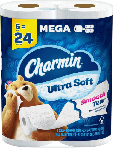 Ultra Soft Toilet Paper 6 Mega Rolls = 24 Regular Rolls