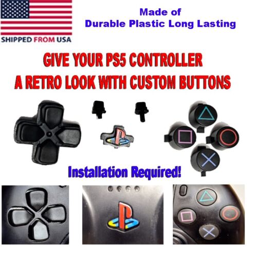 Custom Sony PS5 DualSense Retro Buttons Bundle D-Pad, Home & X-O Buttons Plastic