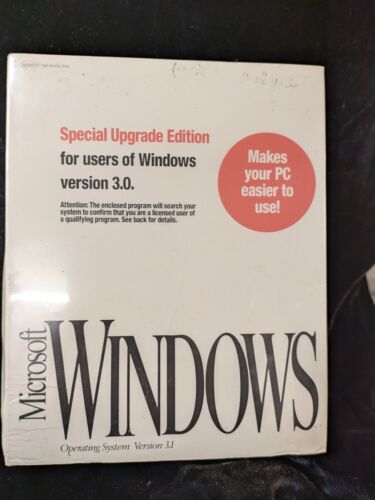 Sealed Microsoft Windows 3.1 UPGRADE  For Windows 3.0 or 2.X Users 3.5″ Disks