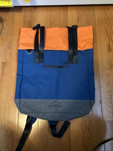 Workday Nylon Backpack Blue Orange and Gray Roll-top Clasp Closure Commuter Bag