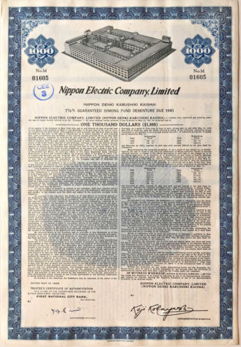 NEC Electronics Japan Electric bond certificate Nippon Denki Kabushiki Kaisha