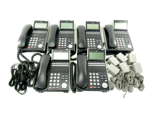 Lot of 6 NEC DT300 Series DLV(XD)Z-Y(BK) DTL-12D-1(BK) Telephones w/ AC Adapter