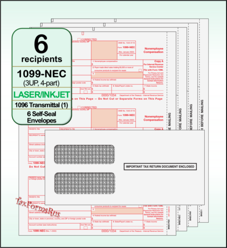 2024 IRS TAX FORMS KIT:: 1099-NEC Laser 6 recipients +envelopes +(1)1096 #NECS4E