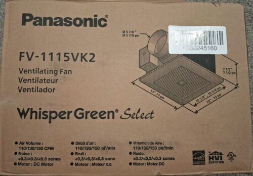 Panasonic FV-1115VK2 WhisperGreen Select 150 CFM Ventilating Fan, White