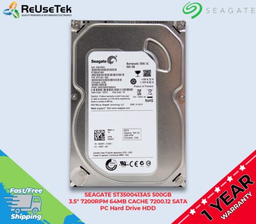 SEAGATE 7200.12 ST3500413AS 500GB 7200RPM 64MB CACHE 3.5″ SATA PC Hard Drive HDD