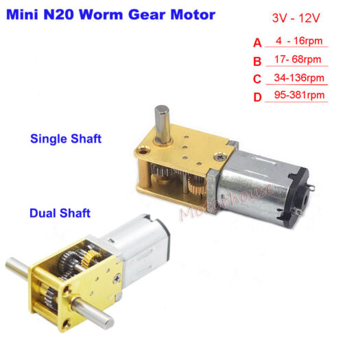 DC 3V-12V 6V 9V Micro N20 Worm Gear Motor Full Metal Gearbox DIY Robot Smart Car