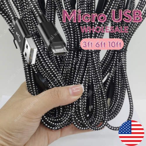 Wholesale Lot Micro USB Fast Charger Cable Data Braided Cord For Samsung Android