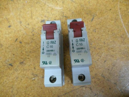 Moeller FAZ-C16 Circuit Breakers 16A 220/380VAC 1 Pole Used (Lot of 2)