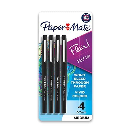 Flair Felt Tip Pens, Medium Point (0.7mm), 4 Count 4 Count (Pack of 1) Black