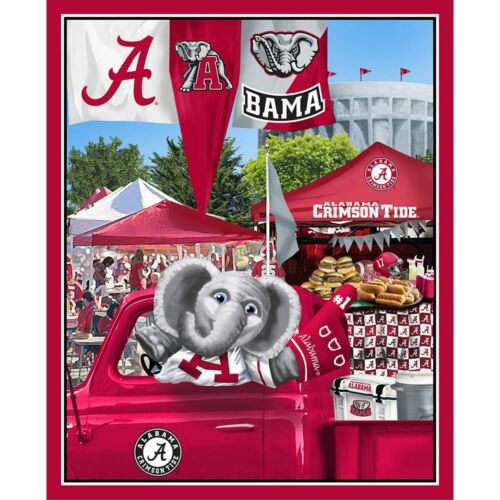 Alabama Crimson Tide Cotton Fabric Panel with Tailgating Mascot-43″ x 36″