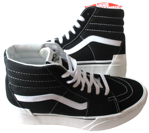 Vans Women’s Sk8-Hi Stacked Suede Canvas Platform Shoes Black White Size 8.5 NIB