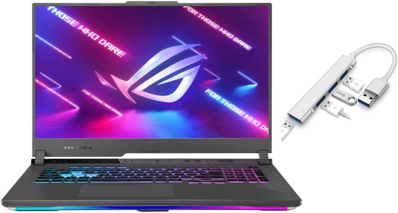 ASUS ROG Strix 17.3″ FHD 144Hz Gaming Laptop | AMD Ryzen 9-7845HX | NVIDIA GeForce RTX 4070| RGB Backlit | VR Ready | 64GB RAM DDR5 | 2TB SSD | Windows 11 Home | Bundle with USB 3.0 Hub