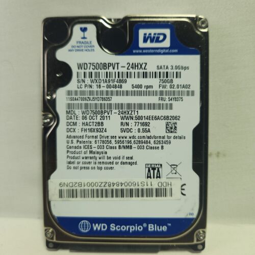 WD Scorpio Blue 750GB 2 WD7500BPVT-24HXZT1 750GB 2.5″ SATA 3 Internal Hard Drive