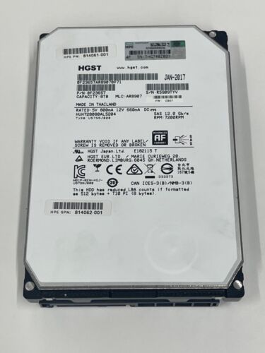 Hitachi 8TB  HUH728080AL5204 0F23657  3.5 12Gbps 7.2k Ultrastar He8 512e SAS HDD