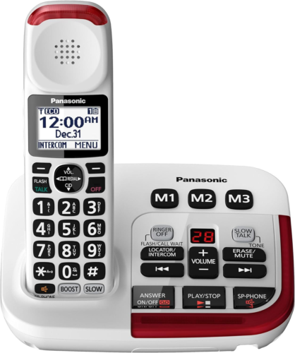 Panasonic Amplified Cordless Phone with Slow Talk, 40dB 1 Handset, White