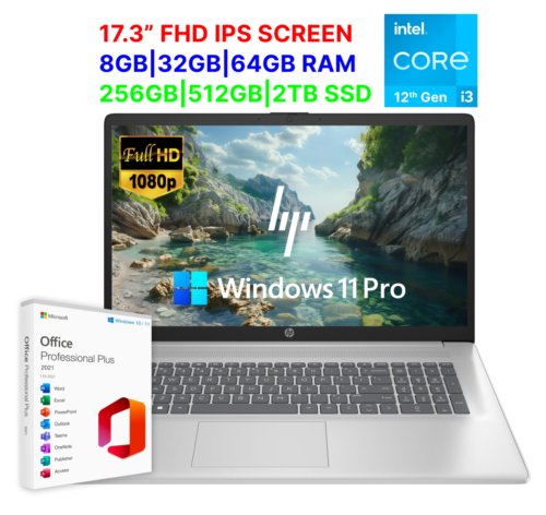 2024 HP Laptop Computer 17.3″ FHD 6-Core Intel i3 Upto 64GB RAM 2TB SSD Win Pro