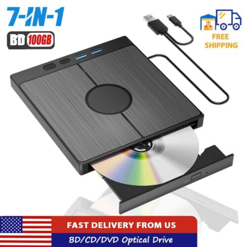 7-in-1 External Blu ray Drive USB 3.0 BD/CD/DVD-RW Player Burner Optical Drive