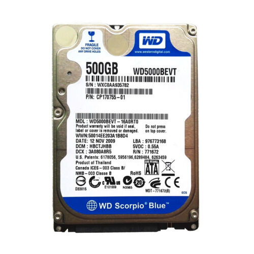 Western Digital 500GB WD5000BEVT 5400RPM SATA 2.5″ Laptop Internal Hard Drive