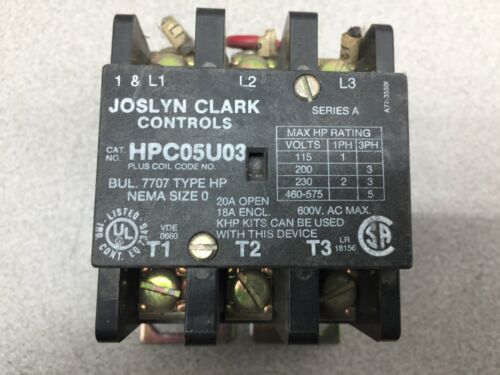 USED JOSLYN CLARK 3POLE 600VAC SIZE0 18AMP 120VAC COIL CONTACTOR HPC05U03