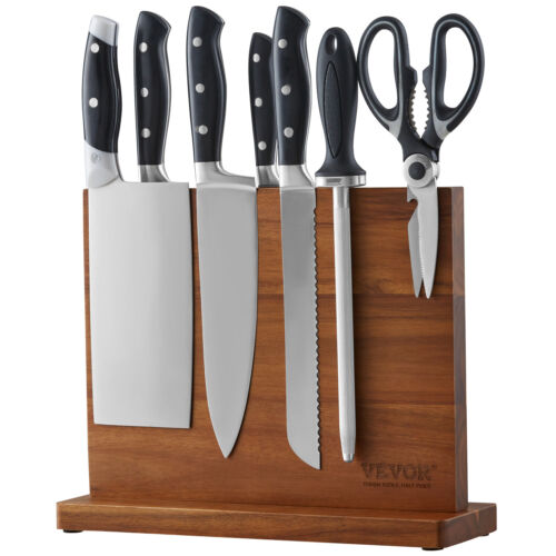 VEVOR 12″ Magnetic Knife Block Storage Knife Holder Stand Acacia Wood Kitchen