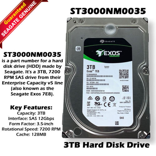 Seagate ST3000NM0035 Hard Disk Drive 3TB 7200RPM 3.5″ 1.2GB/s 128MB 1VT20N-003