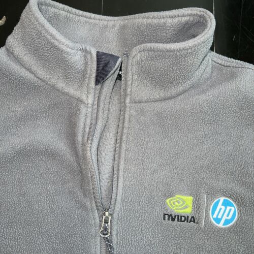 Vtg NVIDIA HP Hewlett Packard Zip Up Fleece Port Authority Jacket Large Gray AI