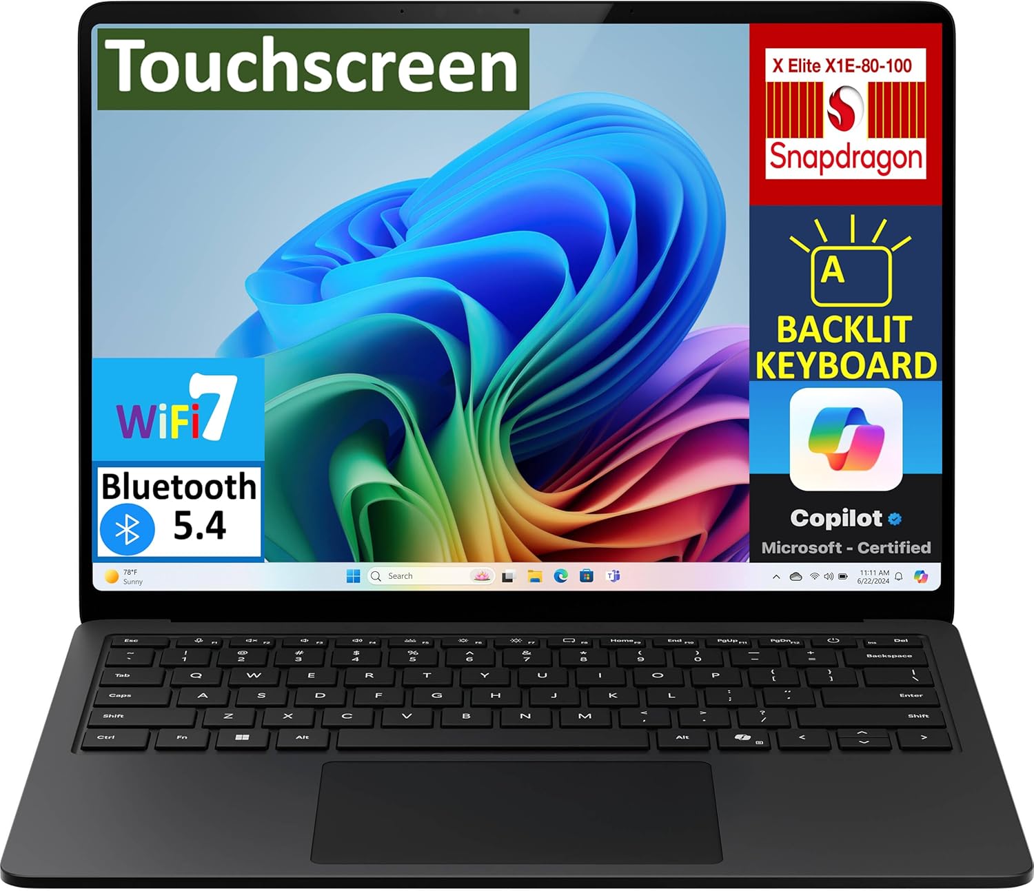 Microsoft MS Surface ZYT-00026 AI Laptop 15.0″ 120 Hz Touchscreen 600 nits FHD+ Display (Qualcomm Snapdragon X Elite X1E-80-100, 16GB LPDDR5X, 1TB SSD, Facial Rec, Backlit KYB, Wi-Fi 7, Win11Home)