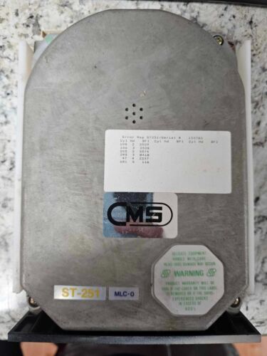 Retro Vintage SEAGATE ST-251 Hard Drive CMS Powers Spins 42MB White Face w/Rails