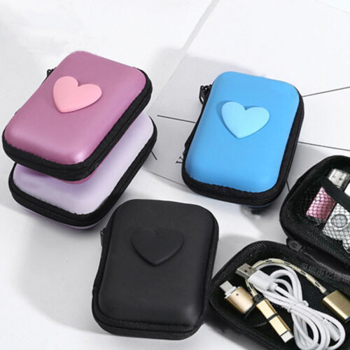 Love Heart Earphone Bag EVA Zipper Data Cable Bag Storage Organizer Travel 1pc