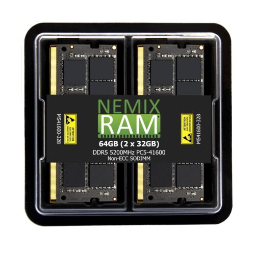 NEMIX RAM 64GB (2X32GB) DDR5 5200MHz PC5-41600 2Rx8 1.1V 262-PIN Non-ECC Unbu…