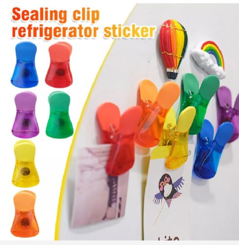 6 Magnetic Clip Set-Chip Seal Snack Food Storage Bag Clamp w Refrigerator Magnet