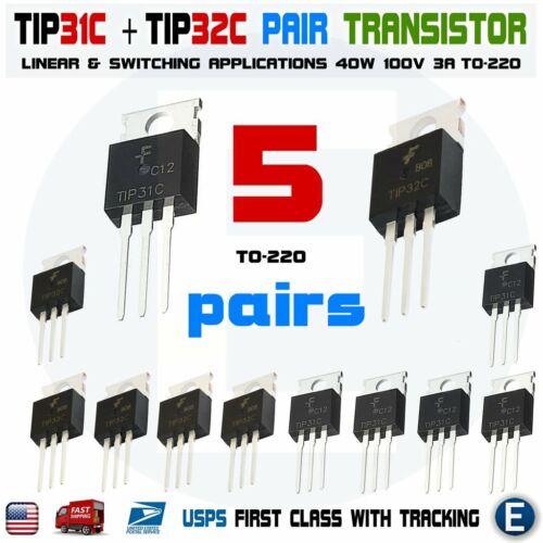 10pcs 5pairs TIP31C+TIP32C NPN PNP 3A 100V Transistor TO-220 Bipolar TIP31 TIP3