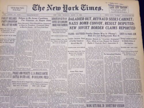 1940 MAR 21 NEW YORK TIMES NEWSPAPER – DALADIER OUT REYNAUD SEEKS CABINET- NT 44